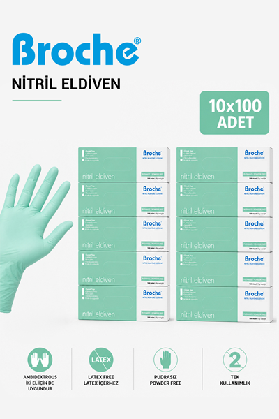  PUDRASIZ NİTRİL ELDİVEN TURKUAZ YEŞİLİ/TEAL GREEN 10LU PAKET