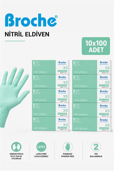  PUDRASIZ NİTRİL ELDİVEN XS BEDEN TURKUAZ YEŞİLİ/TEAL GREEN 10'LU PAKET