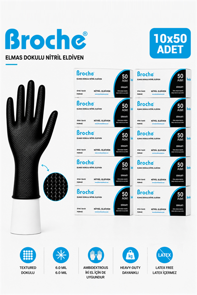 ELMAS DOKULU EKSTRA KALIN SİYAH NİTRİL ELDİVEN 10LU PAKET