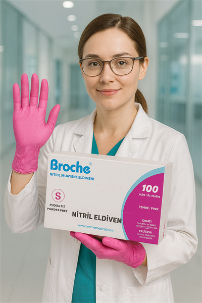 Fuşya Pembe Nitril Muayene Eldiveni 100lük Kutu - MEDİUM