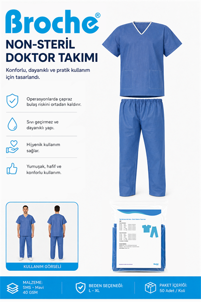 NON STERİL DOKTOR TAKIMI L BEDEN 5Lİ