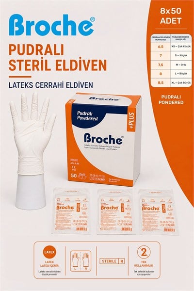 PUDRALI STERİL CERRAHİ ELDİVEN 8Lİ PAKET