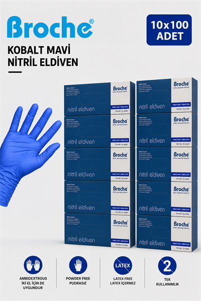 PUDRASIZ KOBALT MAVİ NİTRİL ELDİVEN 10'LU PAKET