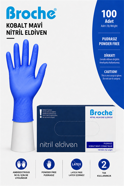 PUDRASIZ KOBALT NİTRİL ELDİVEN 100LÜ
