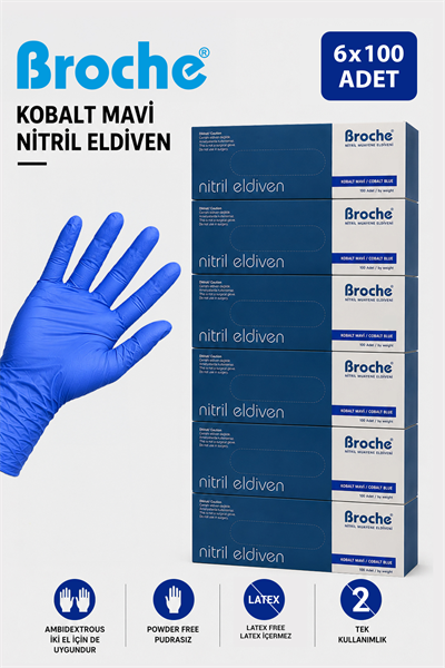 PUDRASIZ KOBALT NİTRİL ELDİVEN 6'LI PAKET