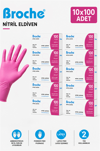 PUDRASIZ NİTRİL ELDİVEN PEMBE 10LU PAKET