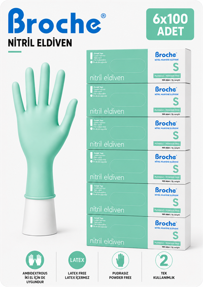 PUDRASIZ NİTRİL ELDİVEN S BEDEN TURKUAZ YEŞİLİ 6LI PAKET