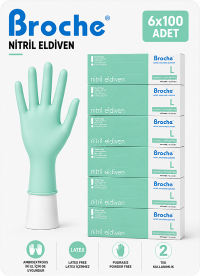 PUDRASIZ NİTRİL ELDİVEN S BEDEN TURKUAZ YEŞİLİ 6LI PAKET