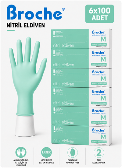 PUDRASIZ NİTRİL ELDİVEN S BEDEN TURKUAZ YEŞİLİ 6LI PAKET