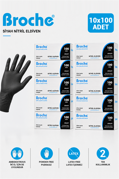 TEK KULLANIMLIK PUDRASIZ NİTRİL ELDİVEN SİYAH 10LU PAKET
