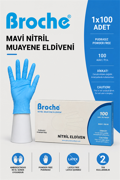 TEK KULLANIMLIK PUDRASIZ NİTRİL ELDİVEN MAVİ 100LÜ
