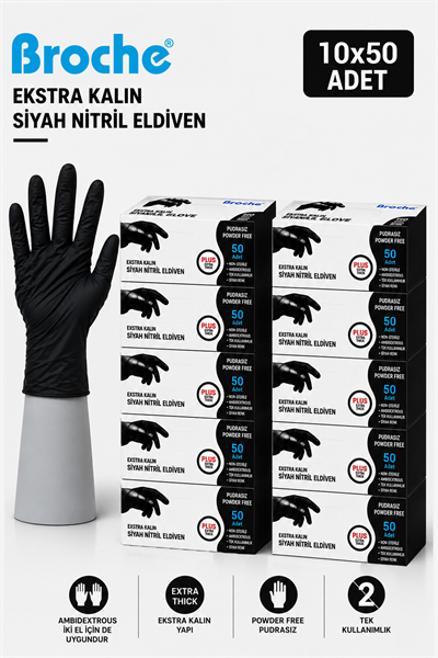 ULTRA EXTRA KALIN (5 GR) SİYAH NİTRİL MUAYENE ELDİVENİ 10LU PAKET