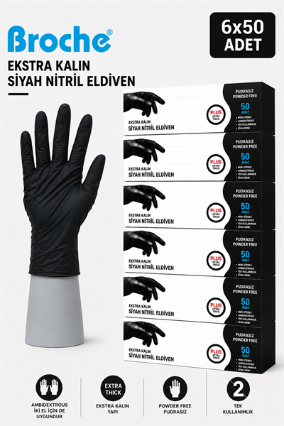 ULTRA EXTRA KALIN (5 GR) SİYAH NİTRİL MUAYENE ELDİVENİ 6LI PAKET 