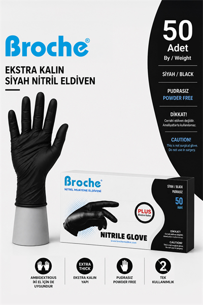 ULTRA EXTRA KALIN (5 GR) SİYAH NİTRİL MUAYENE ELDİVENİ 50 ADET