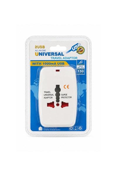 2 USB All In One Universal Seyahat Adaptörü With 1000mA USB