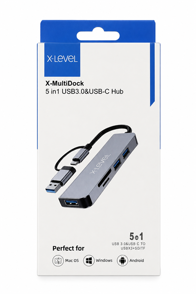 5 Port USB 3.0 ve Type-C Hub Çoklayıcı Adaptör (3x USB, SD/TF Kart, 5 Gbps)