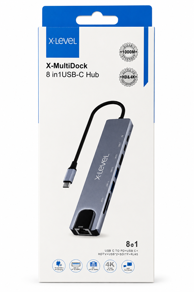 8 in 1 USB-C Hub Çoklayıcı Adaptör (4K HDTV, Gigabit Ethernet, 60W PD, USB 3.0)