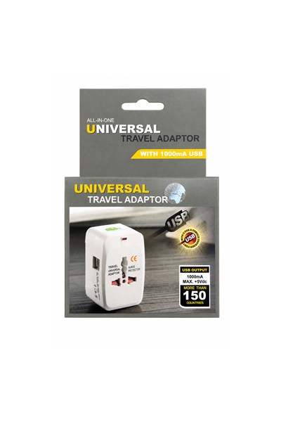 All In One Universal Seyahat Adaptörü With 1000mA USB