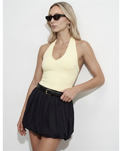 Halter Yaka Bodysuit Bluz Açık Sarı