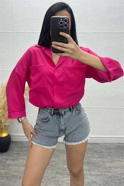 Kadın Salaş Oversize Fuşya Gömlek
