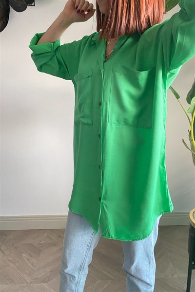 Kadın Salaş Oversize Yeşil Gömlek