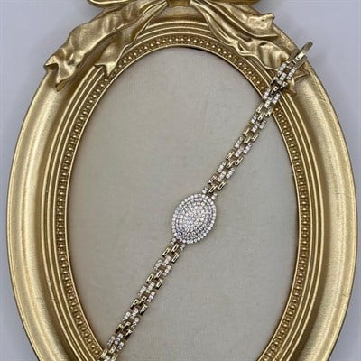 Oval Işıltı Taşlı Altın Görünümlü Bileklik