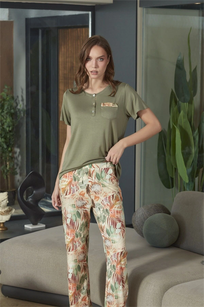 Aqua 26593 Kadın Desenli Kısa Kol Pijama Takımı