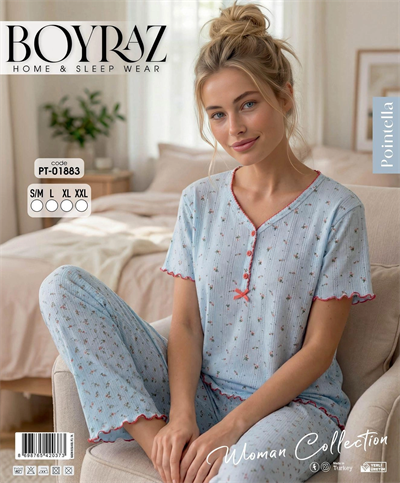 Boyraz PT-01883  Kadın Pointella Kısa Kol Pijama Takımı