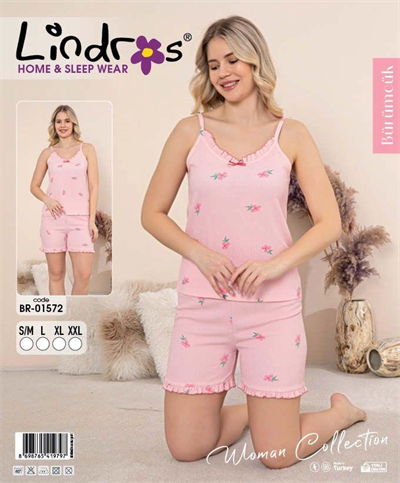 Lindros BR-01572 Kadın İp Askılı Bürümcük Şortlu Takım