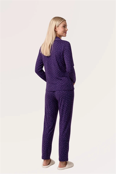 Pjs 30167 Kadın Uzun Kol Puantiyeli Düğmeli Pijama Takımı