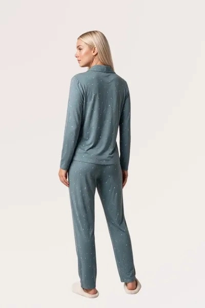 Pjs 30198 Kadın Önden Düğmeli Uzun Kol Pijama Takımı