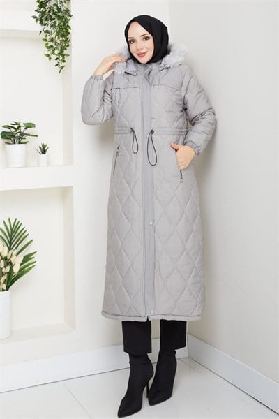 BELİ LASTİKLİ KAPİTONE MONT / Gri