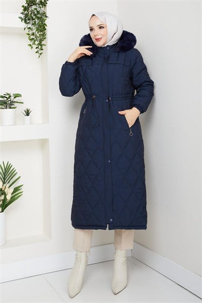 BELİ LASTİKLİ KAPİTONE MONT / Lacivert