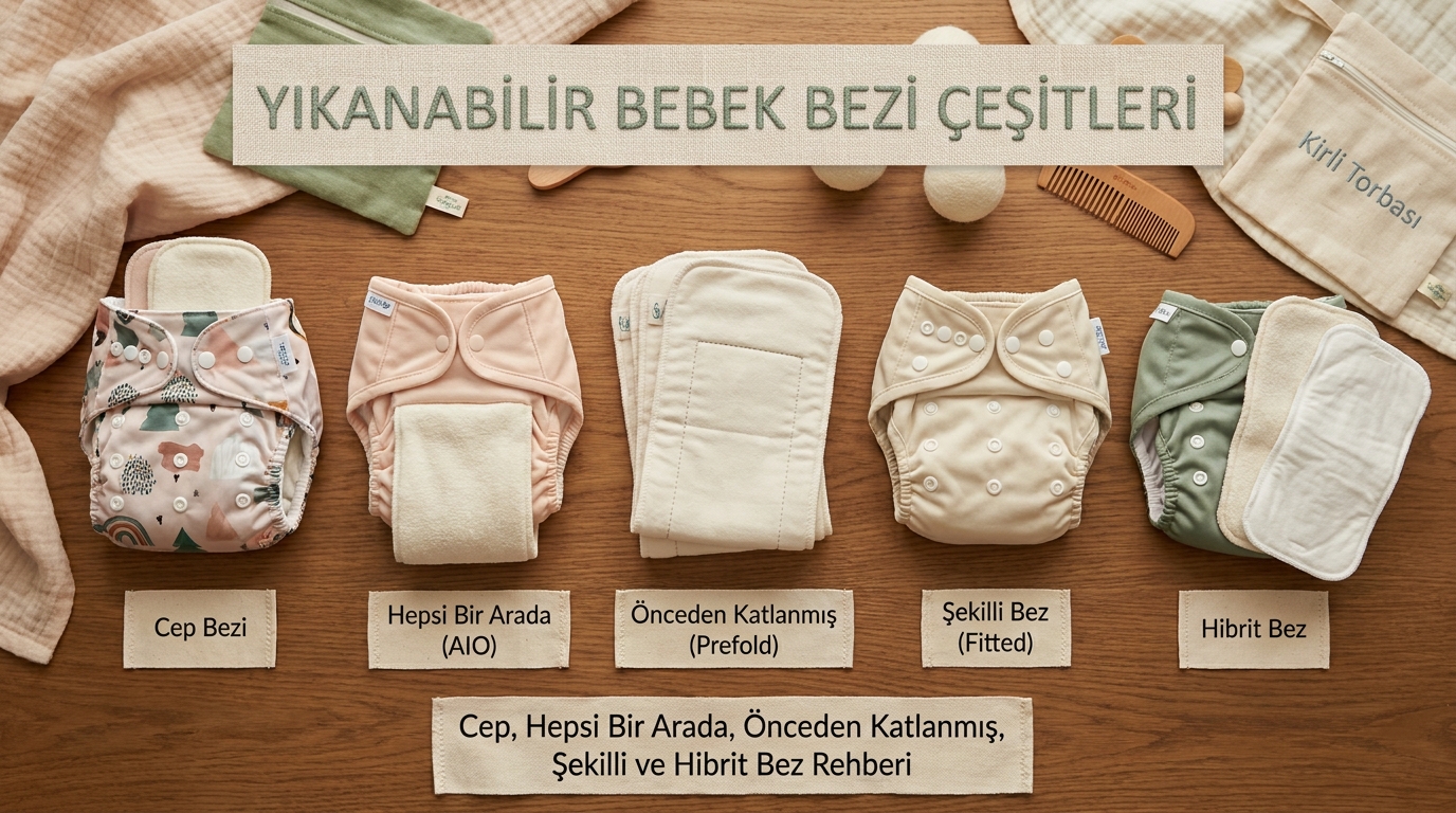 Yıkanabilir Bebek Bezi Çeşitleri: Pocket, All-in-One, Prefold, Fitted ve Hibrit Bez Rehberi