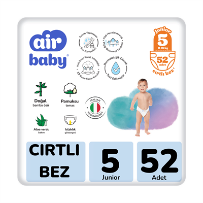Air Baby Jumbo Paket Junior Bebek Bezi 5 Numara 52 Adet 11-18 Kg