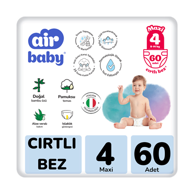 Air Baby Jumbo Paket Maxi Bebek Bezi 4 Numara 60 Adet 8-14 Kg