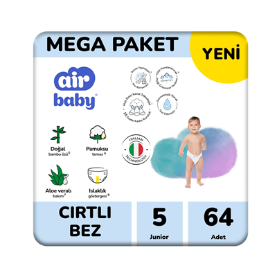 Air Baby Mega Paket Junior Bebek Bezi 5 Numara 64 Adet 11-18 Kg