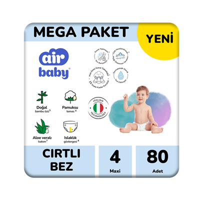 Air Baby Mega Paket Maxi Bebek Bezi 4 Numara 80 Adet 8-14 Kg
