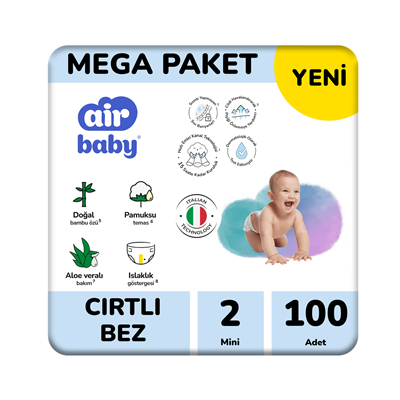 Air Baby Mega Paket Mini Bebek Bezi 2 Numara 100 Adet 3-6Kg