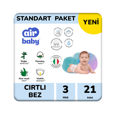 Air Baby Standart Paket Midi Bebek Bezi 3 Numara 21 Adet 4-9 Kg