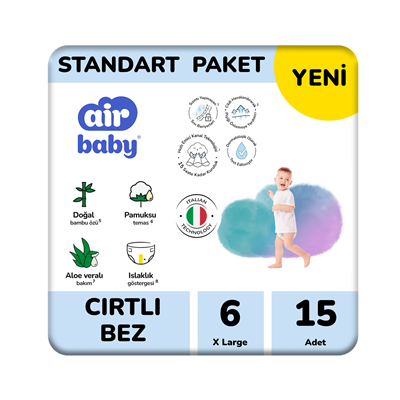 Air Baby Standart Paket X Large Bebek Bezi 6 Numara 15 Adet 15+ Kg