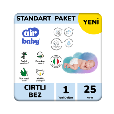 Air Baby Standart Paket Yeni Doğan Bebek Bezi 1 Numara 25 Adet 2-5 kg