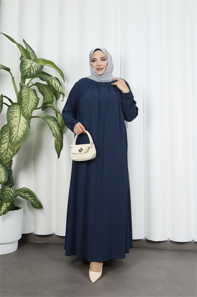 Yakadan Pileli Yarım Mevlana Ferace Lacivert  HNT7063