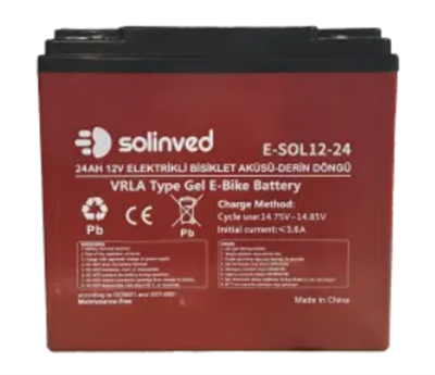 Solinved 12V 24AH VRLA Type Elektrikli Bisiklet Aküsü (Premium)