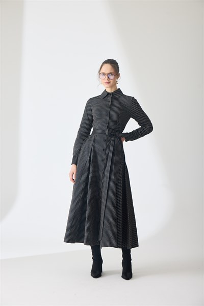 Cosmos Puantiyeli Lacivert Gömlek Elbise