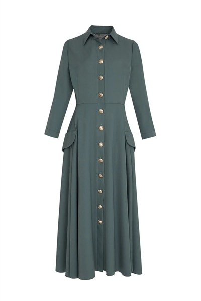 Düğme Detaylı Cepli Elbise