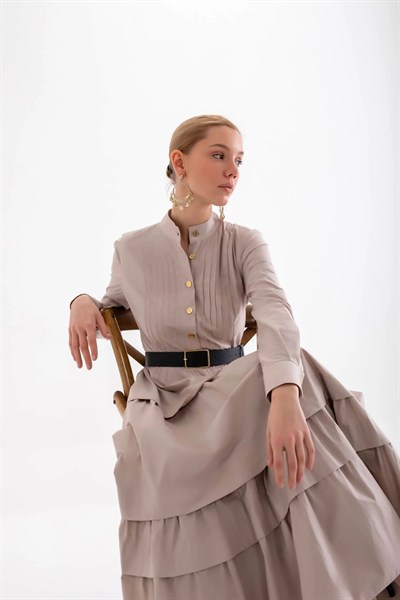 İzhar Elbise – Nervürllü, Uzun Kollu Elbise