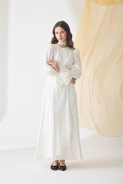 Lumiere Volanlı Beyaz Kaftan Elbise