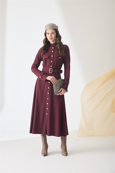 Pamuk Bordo Maxi Elbise