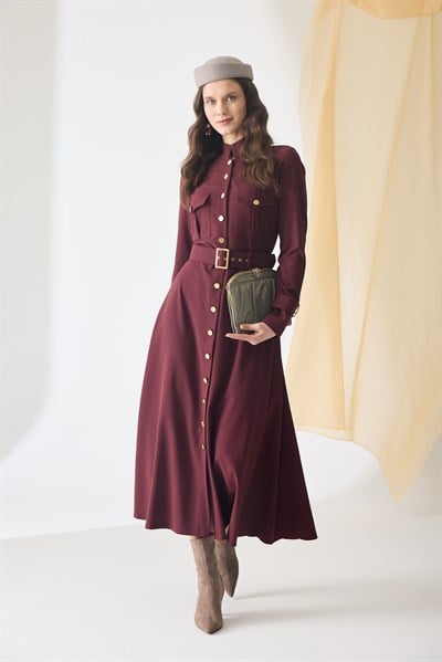 Pamuk Bordo Maxi Elbise